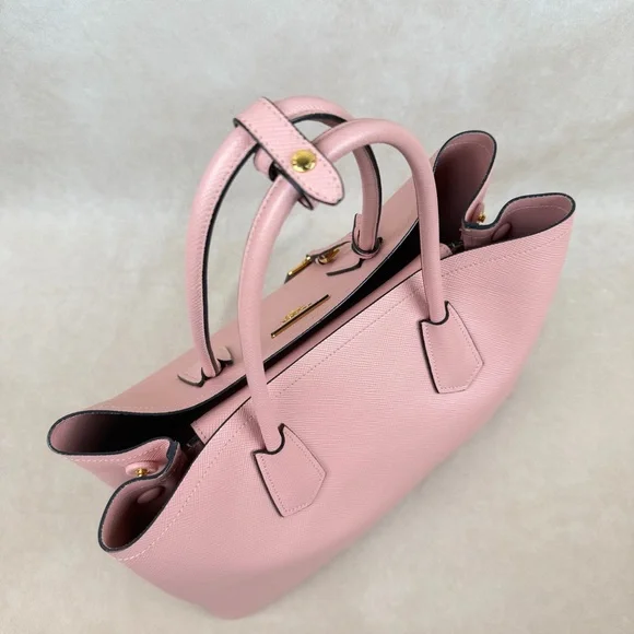 Prada Pink Saffiano Leather Tote Bag Gold Hardware Made in Italy - Picture 6 of 17